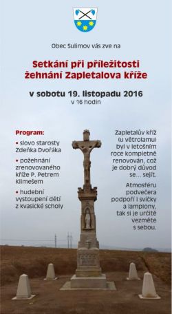 pozvánka na žehnání zrenovovaného zapletalova kříže v sulimově